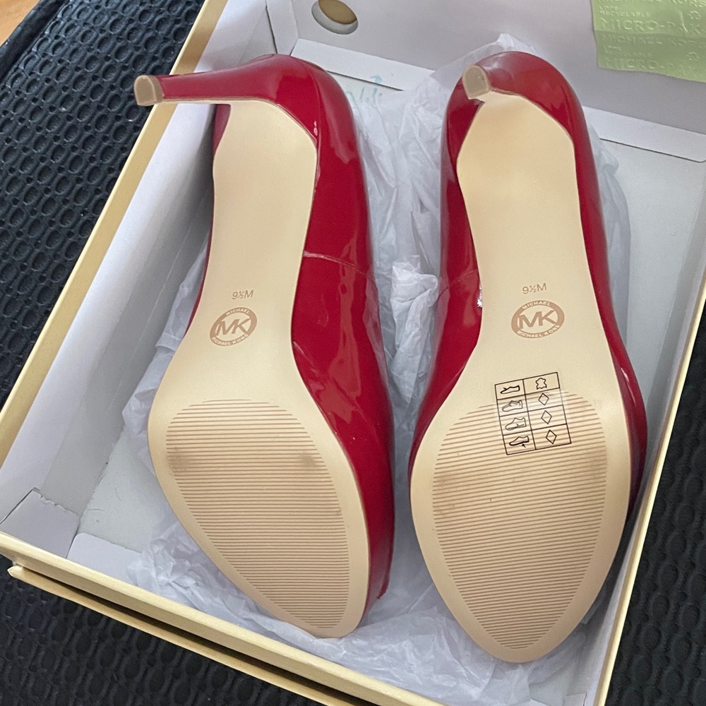 Michael Kors Cherry Red Peep Toe Heels - Picture 4 of 5